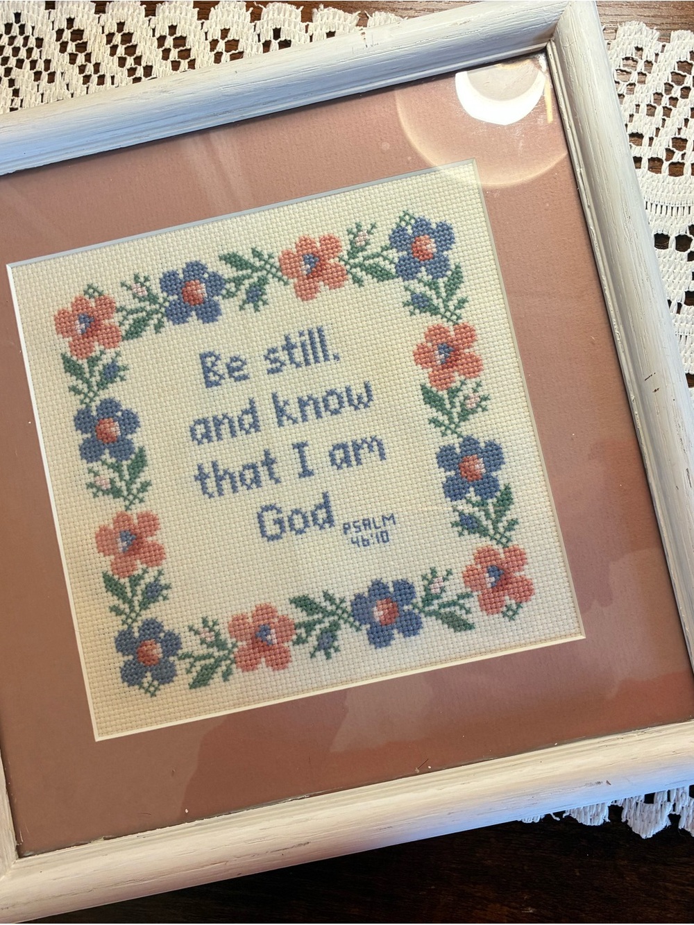 Cross Stitch wall art with Flowers and Psalm 🩰 🤍 🧸